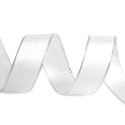 Wstążka sastynowa z lureksowym brzegiem szerokość 25 mm - White (100 Metry)