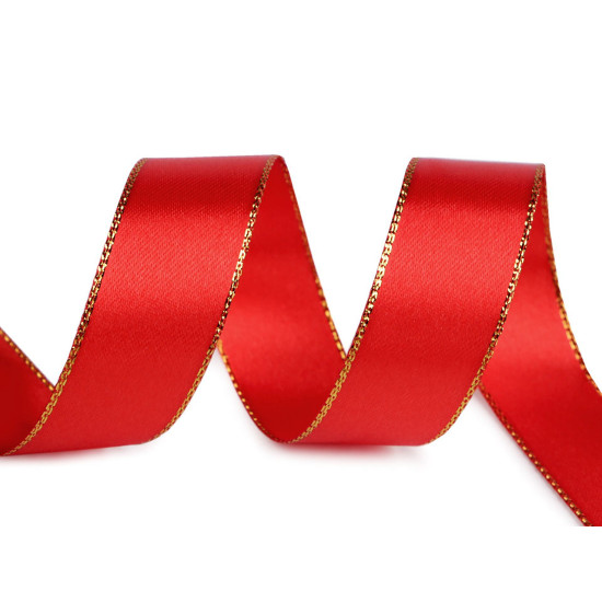 Wstążka sastynowa z lureksowym brzegiem szerokość 25 mm - Czerwony (100 Metry) Wstążka sastynowa z lureksowym brzegiem szerokość 25 mm - Czerwony (100 Metry)