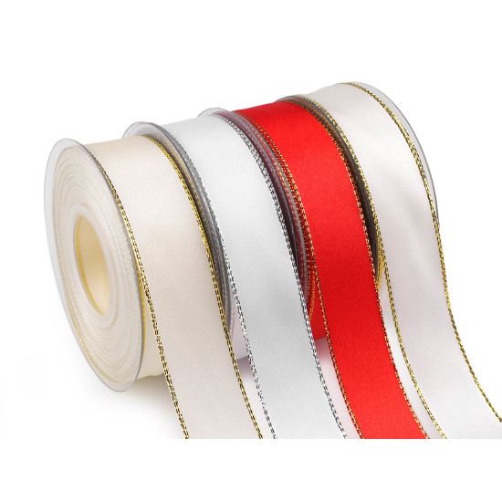 Wstążka sastynowa z lureksowym brzegiem szerokość 25 mm - Czerwony (100 Metry) Wstążka sastynowa z lureksowym brzegiem szerokość 25 mm - Czerwony (100 Metry)