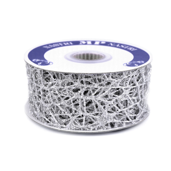 Christmas ribbon spider web with glitter width 40 mm - White (9 Meters) Christmas ribbon spider web with glitter width 40 mm - White (9 Meters)