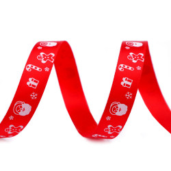 Christmas grosgrain ribbon width 16 mm, stars, santa - Red (1 Meter)