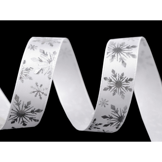 Christmas satin ribbon width 16 mm, snowflakes - White (3 Meters) Christmas satin ribbon width 16 mm, snowflakes - White (3 Meters)