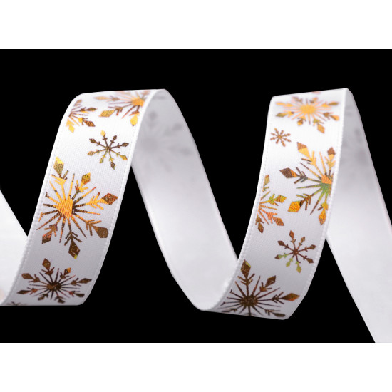 Christmas satin ribbon width 16 mm, snowflakes - White (3 Meters) Christmas satin ribbon width 16 mm, snowflakes - White (3 Meters)