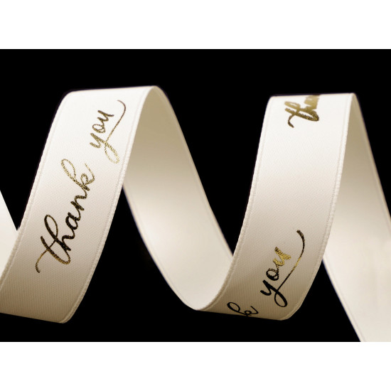 Satin ribbon with metallic print "thank you", width 16 mm matte - Red (90 Meters) Satin ribbon with metallic print "thank you", width 16 mm matte - Red (90 Meters)
