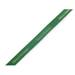 Christmas satin ribbon merry christmas width 9 mm - Green (1 Meter)