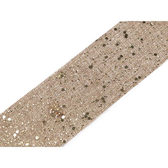 Christmas ribbon imitation jute with glitter, width 60 mm - Natural burlap (1 Meter) Christmas ribbon imitation jute with glitter, width 60 mm - Natural burlap (1 Meter)