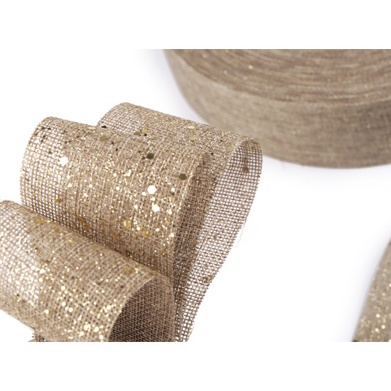 Christmas ribbon imitation jute with glitter, width 60 mm - Natural burlap (1 Meter) Christmas ribbon imitation jute with glitter, width 60 mm - Natural burlap (1 Meter)