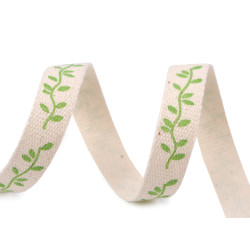 Cotton ribbon width 10 mm leaves - Ecru light (20 Meters)