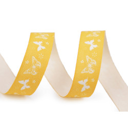 Cotton ribbon width 15 mm butterflies - Yellow (20 Meters)