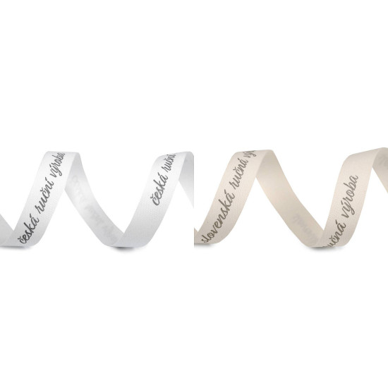 Cotton ribbon width 16 mm, with "česká ruční výroba" and "slovenská ručná výroba" - Ecru light (5 Meters) Cotton ribbon width 16 mm, with "česká ruční výroba" and "slovenská ručná výroba" - Ecru light (5 Meters)
