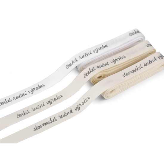 Cotton ribbon width 16 mm, with "česká ruční výroba" and "slovenská ručná výroba" - Ecru light (5 Meters) Cotton ribbon width 16 mm, with "česká ruční výroba" and "slovenská ručná výroba" - Ecru light (5 Meters)