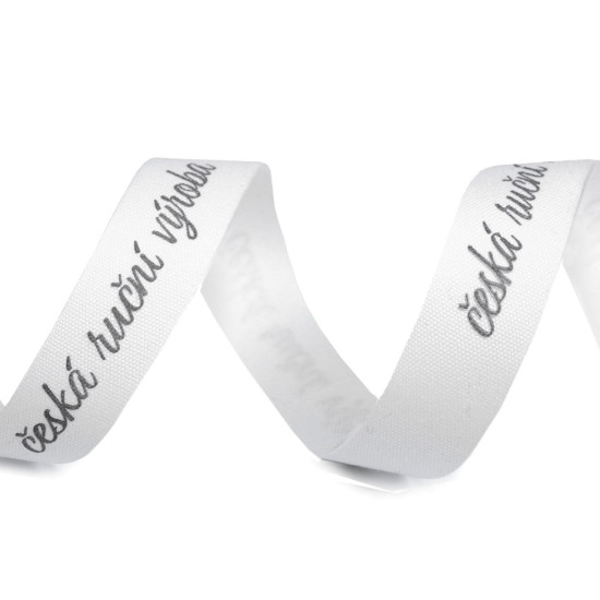 Cotton ribbon width 16 mm, with "česká ruční výroba" and "slovenská ručná výroba" - Ecru light (5 Meters) Cotton ribbon width 16 mm, with "česká ruční výroba" and "slovenská ručná výroba" - Ecru light (5 Meters)
