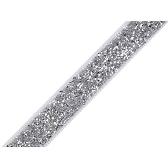 Tasiemka aksamitka szerokość 10 mm z lureksem - Srebrny (1 Metr) Tasiemka aksamitka szerokość 10 mm z lureksem - Srebrny (1 Metr)