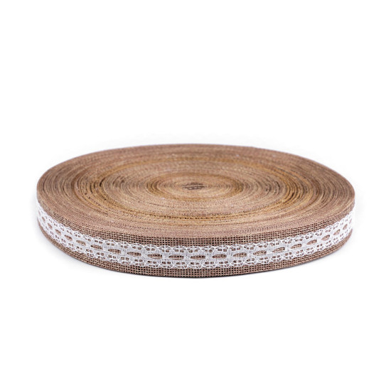 Ruban de jute avec dentelle, largeur 25 mm - Ecru natural (1 Mètre) Ruban de jute avec dentelle, largeur 25 mm - Ecru natural (1 Mètre)