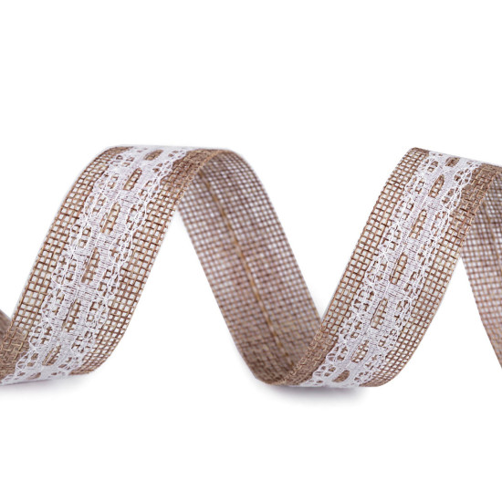 Ruban de jute avec dentelle, largeur 25 mm - Ecru natural (1 Mètre) Ruban de jute avec dentelle, largeur 25 mm - Ecru natural (1 Mètre)