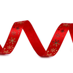 Christmas satin ribbon snowflakes 15 mm - Red (45 Meters)