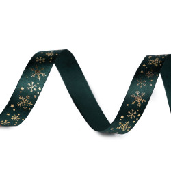 Christmas satin ribbon snowflakes 15 mm - Green christmas (45 Meters)