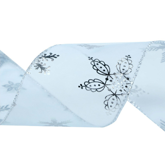 Christmas organza ribbon, metallic snowflakes width 60 mm - Grey (1 Meter) Christmas organza ribbon, metallic snowflakes width 60 mm - Grey (1 Meter)