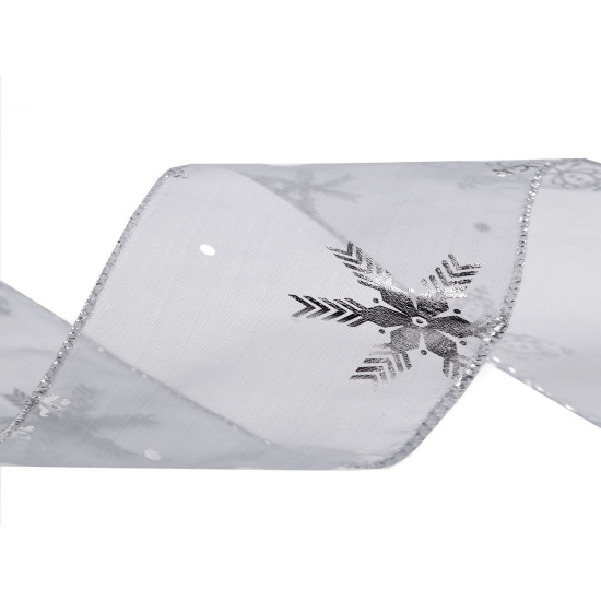 Christmas organza ribbon, metallic snowflakes width 60 mm - Grey (1 Meter) Christmas organza ribbon, metallic snowflakes width 60 mm - Grey (1 Meter)