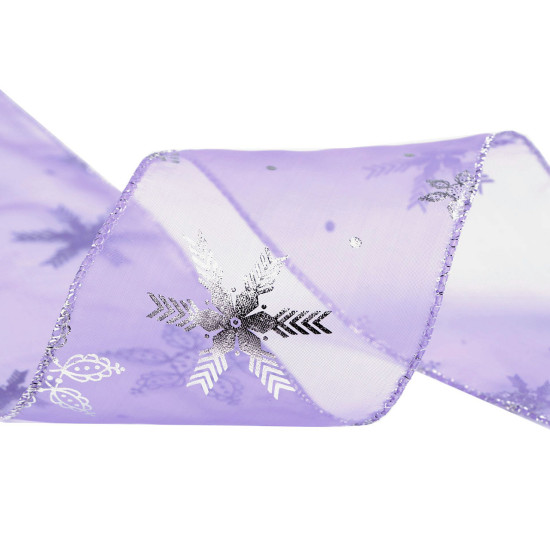 Christmas organza ribbon, metallic snowflakes width 60 mm - Grey (1 Meter) Christmas organza ribbon, metallic snowflakes width 60 mm - Grey (1 Meter)