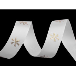 Christmas satin ribbon snowflakes 20 mm - White (45 Meters)