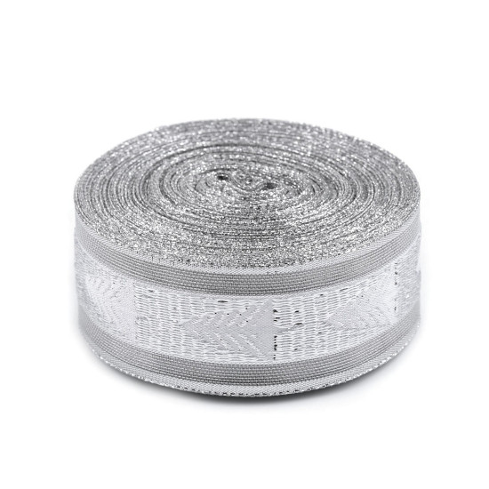 Christmas ribbon with lurex width 40 mm, tree - White (54 Meters) Christmas ribbon with lurex width 40 mm, tree - White (54 Meters)