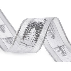 Christmas ribbon with lurex width 40 mm, tree - White (18 Meters)