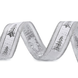 Wstążka szerokość 25 mm z lureksem motyw świąteczny - White (18 Metry)