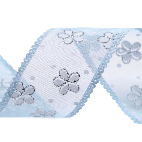 Ruban en organza avec fleurs et paillettes, largeur 40 mm - Jaune (1 Mètre) Ruban en organza avec fleurs et paillettes, largeur 40 mm - Jaune (1 Mètre)