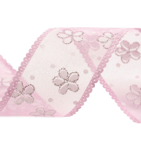 Ruban en organza avec fleurs et paillettes, largeur 40 mm - Jaune (1 Mètre) Ruban en organza avec fleurs et paillettes, largeur 40 mm - Jaune (1 Mètre)