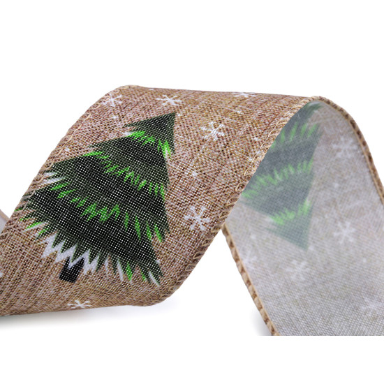 Christmas canvas tree ribbon with wire width 50 mm - Burlap (1 Meter) Christmas canvas tree ribbon with wire width 50 mm - Burlap (1 Meter)