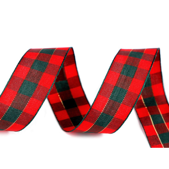 Checkered ribbon with lurex width 25 mm - Red (45 Meters)