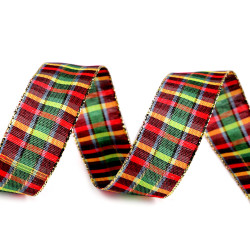 Checkered ribbon with lurex width 25 mm - Light green (1 Meter)