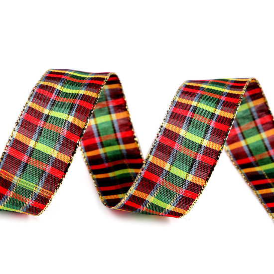 Checkered ribbon with lurex width 25 mm - Red (45 Meters)