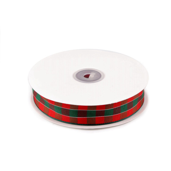 Checkered ribbon with lurex width 25 mm - Red (45 Meters)