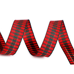 Checkered ribbon with lurex width 15 mm - Red (1 Meter)