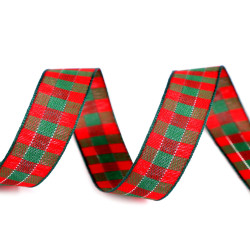 Checkered ribbon with lurex width 15 mm - Red (1 Meter)
