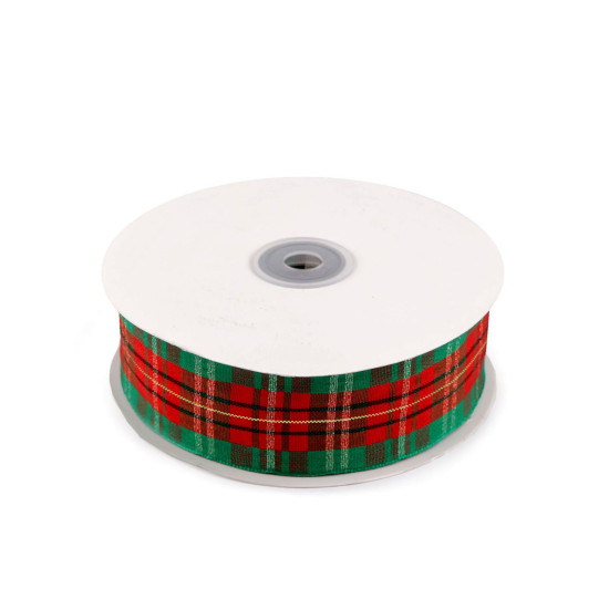 Checkered ribbon with lurex width 38 mm - Green (1 Meter)