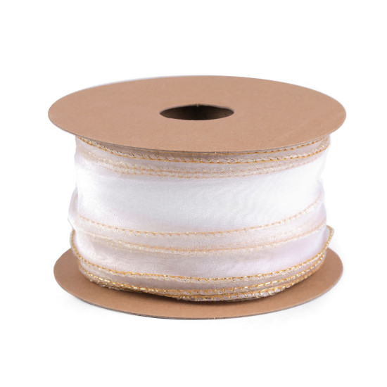 Wstążka z organzy z perłowym połyskiem i lureksem szerokość 50 mm - White (1 Metr) Wstążka z organzy z perłowym połyskiem i lureksem szerokość 50 mm - White (1 Metr)