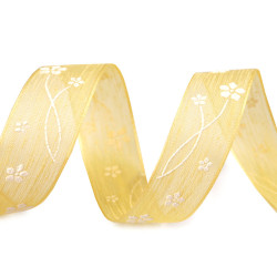 Ribbon with flowers, width 25 mm - Yellow (100 Meters)