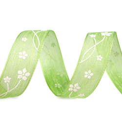 Ribbon with flowers, width 25 mm - Green light (100 Meters)