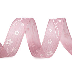 Ribbon with flowers, width 25 mm - Vintage pink light (100 Meters)