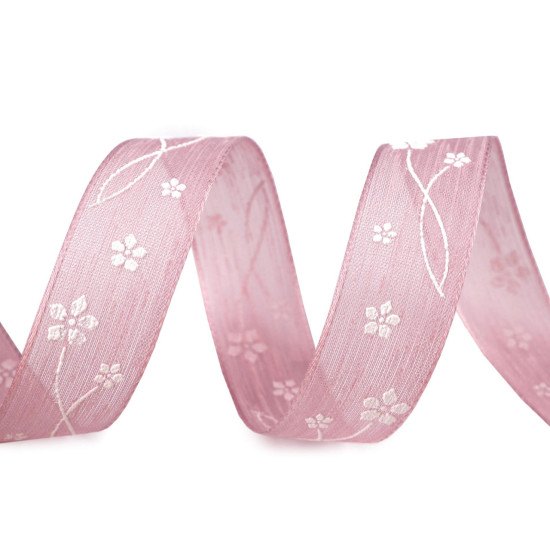 Ribbon with flowers, width 25 mm - Vintage pink light (100 Meters) Ribbon with flowers, width 25 mm - Vintage pink light (100 Meters)