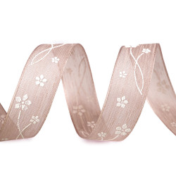 Ribbon with flowers, width 25 mm - Beige (100 Meters)