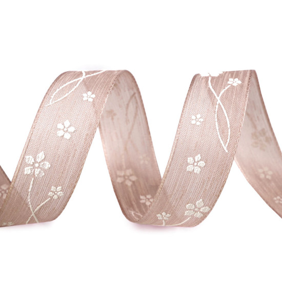 Ribbon with flowers, width 25 mm - Vintage pink light (100 Meters) Ribbon with flowers, width 25 mm - Vintage pink light (100 Meters)
