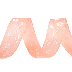 Ribbon with flowers, width 25 mm - Salmon (100 Meters)