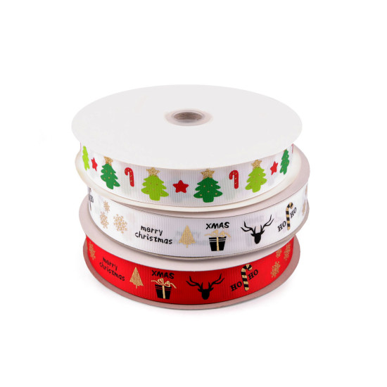 Wstążka rypsowa szerokość 25 mm motyw świąteczny - Czerwony (3 Metry) Wstążka rypsowa szerokość 25 mm motyw świąteczny - Czerwony (3 Metry)