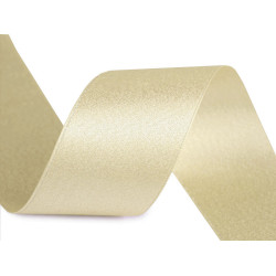 Double-sided satin ribbon with lurex shine, width 40 mm - Creamy light (1 Meter)