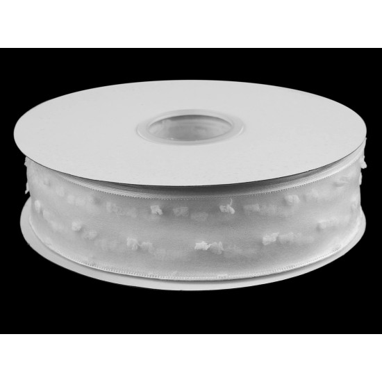 Ruban en organza avec bourgeons, largeur 40 mm - Blanc (1 Mètre) Ruban en organza avec bourgeons, largeur 40 mm - Blanc (1 Mètre)