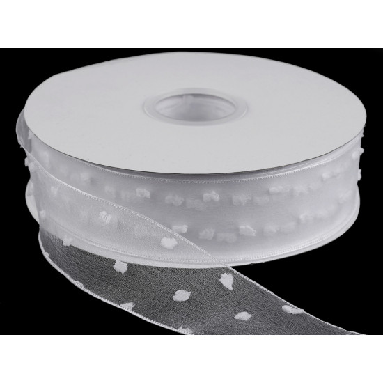 Ruban en organza avec bourgeons, largeur 40 mm - Blanc (1 Mètre) Ruban en organza avec bourgeons, largeur 40 mm - Blanc (1 Mètre)